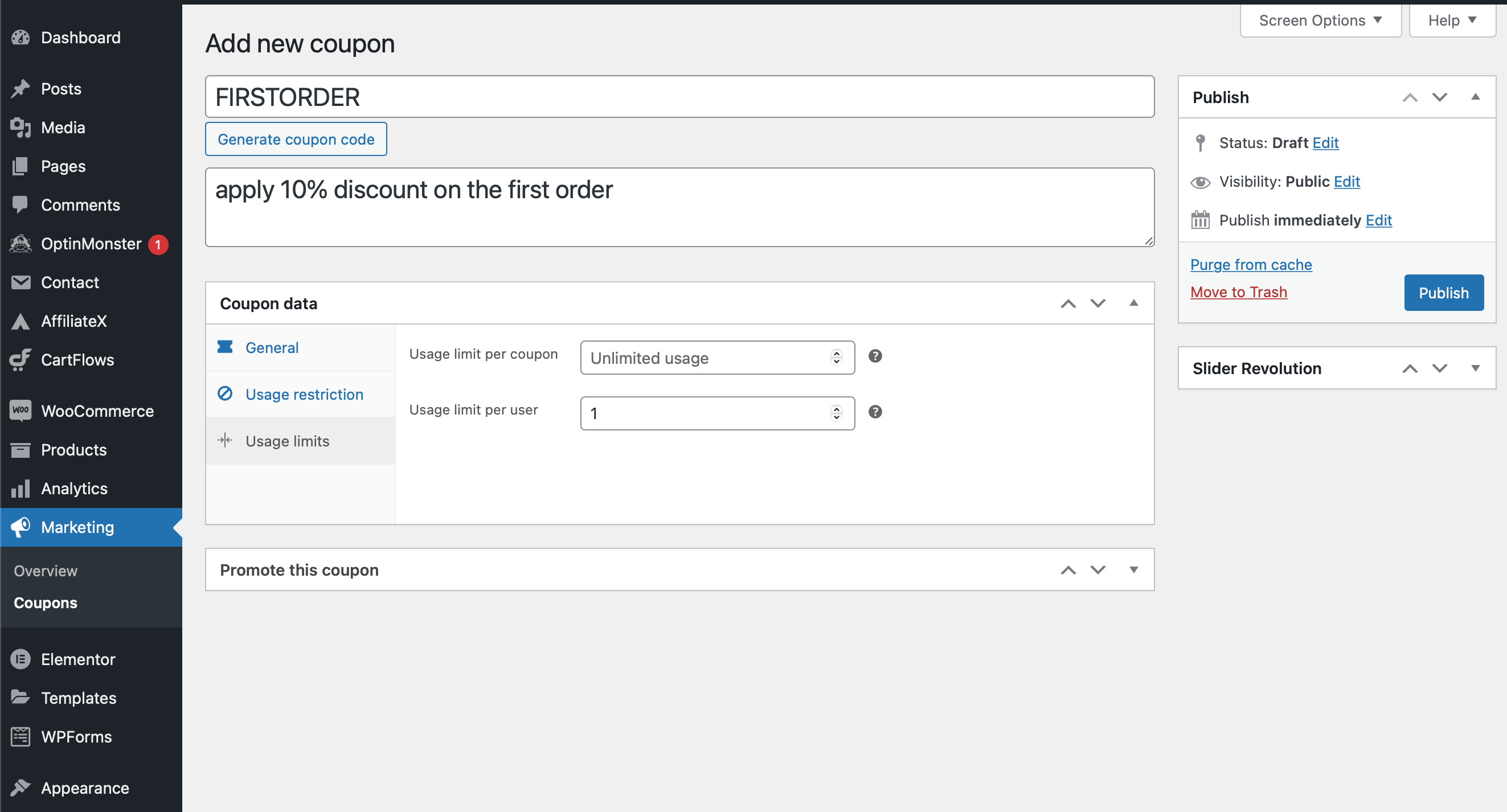 How to Restrict Coupon for the first order